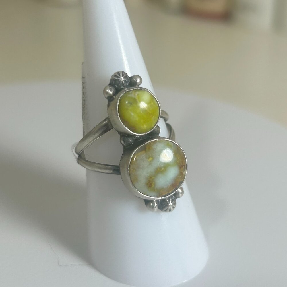 Green Palimino Sterling Silver handcrafted Ring - Sz: 7.5